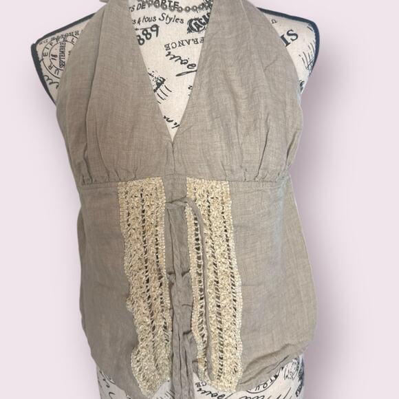 Bisou-Bisou Linen Lace-Up Halter Size 14 Secondhand Sass Boho Babe Alert - Picture 1 of 7